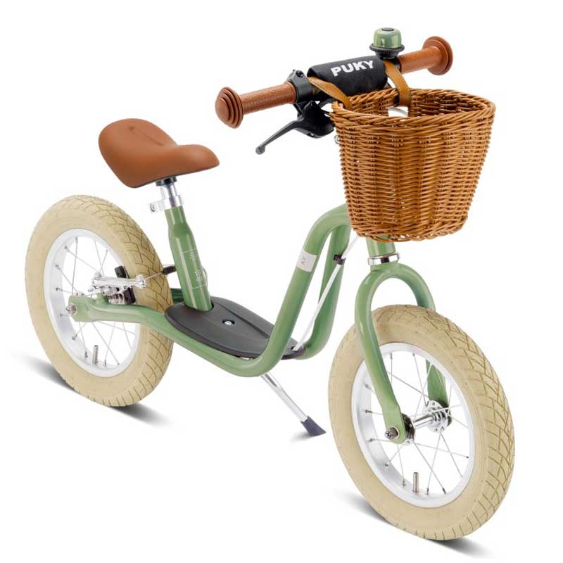 Колело за баланс със спирачка и кошничка PUKY LR XL BR CLASSIC в ретро зелен цвят