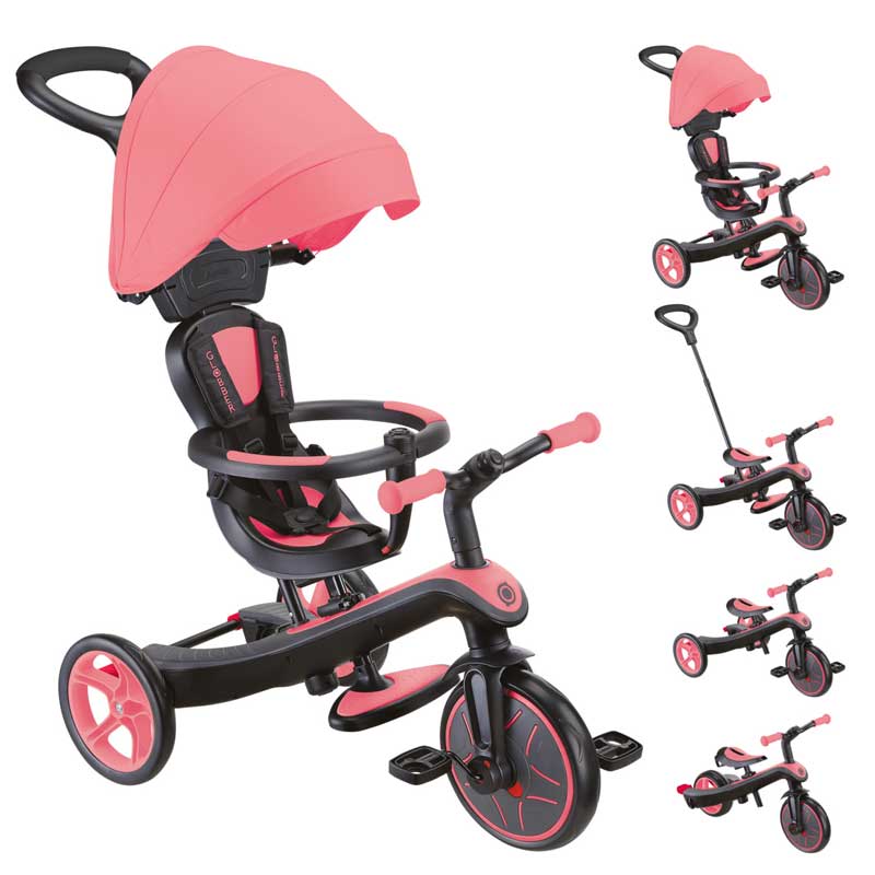 Триколка Globber EXPLORER TRIKE 4 IN 1, розов цвят – всички режими.