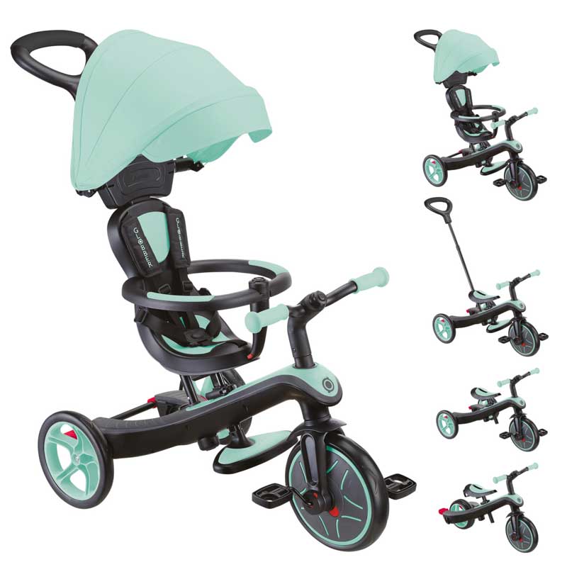Триколка Globber EXPLORER TRIKE 4 IN 1, ментово зелен цвят – всички режими.