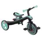 Триколка Globber EXPLORER TRIKE 4 IN 1, ментово зелен цвят – режим триколка с педали, преден диагонален изглед.