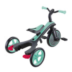 Триколка Globber EXPLORER TRIKE 4 IN 1, ментово зелен цвят – режим баланс колело, заден диагонален изглед.