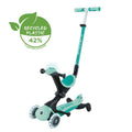 Тротинетка 5 в 1 GLOBBER GO UP DELUXE LIGHTS 360°, ментово зелена – режим тротинетка със седалка и светещи колела, преден диагонален изглед.
