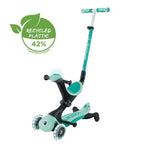 Тротинетка 5 в 1 GLOBBER GO UP DELUXE LIGHTS 360°, ментово зелена – режим тротинетка със седалка и светещи колела, преден диагонален изглед.