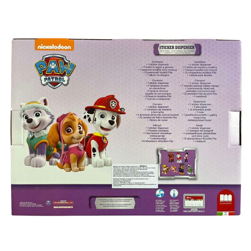 Креативен комплект "Paw Patrol" за момиче с машина за стикери и аксесоари - снимка на кутия отзад.