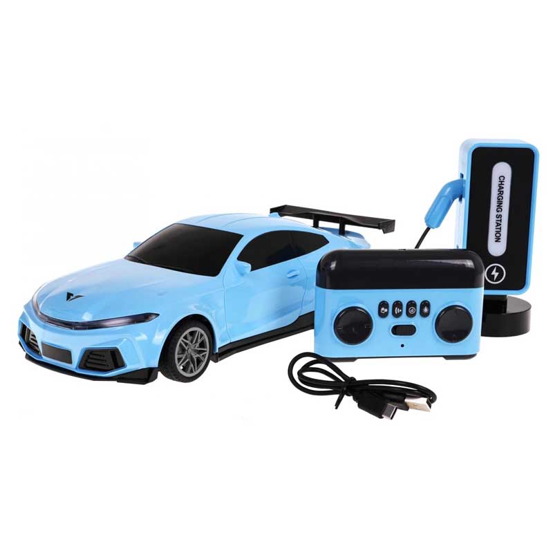 Детска спортна електрическа кола Crazon New Energy със зарядна станция, RC в син цвят