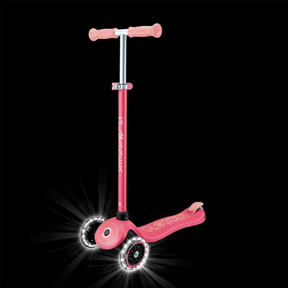 Детска тротинетка със светещи колела PRIMO PLUS GLOW LIGHTS, корал