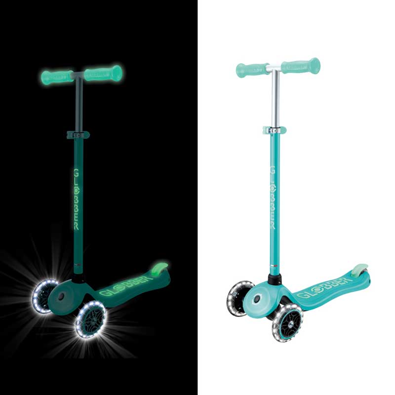 Детска тротинетка със светещи колела PRIMO PLUS GLOW LIGHTS, ментов цвят