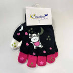 Детски ръкавички Кравичка, черни/розови, 6-10 год.