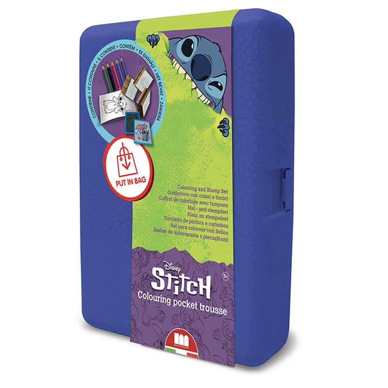 Кутия за съхранение  "Stitch" с аксесоари за оцветяване и 3 печата.