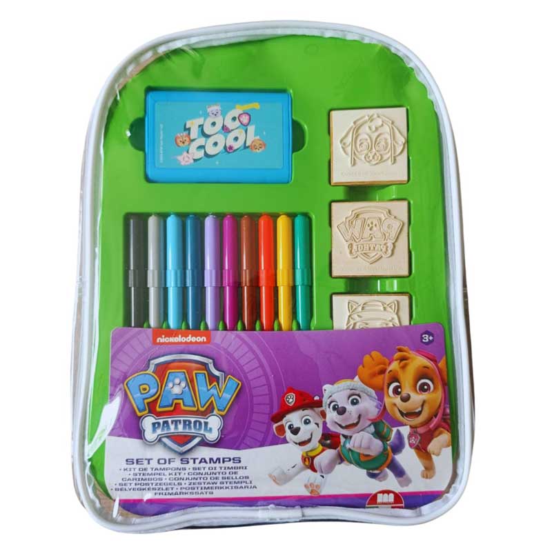 Творческа раница Paw patrol girl с флумастери, стикери и печати. Снимка отпред. 