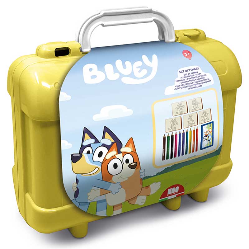 Арт куфарче Bluey. Комплект за оцветяване. Заснето отпред, на бял фон.