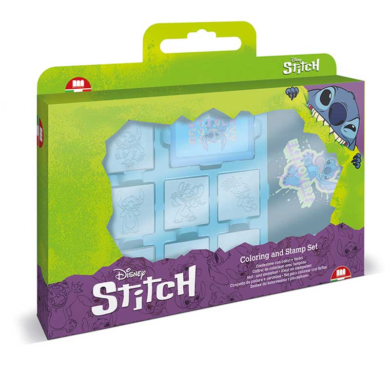 Комплект за творчество Stitch с печати, флумастери и бележник за рисунки. Снимка отпред. 