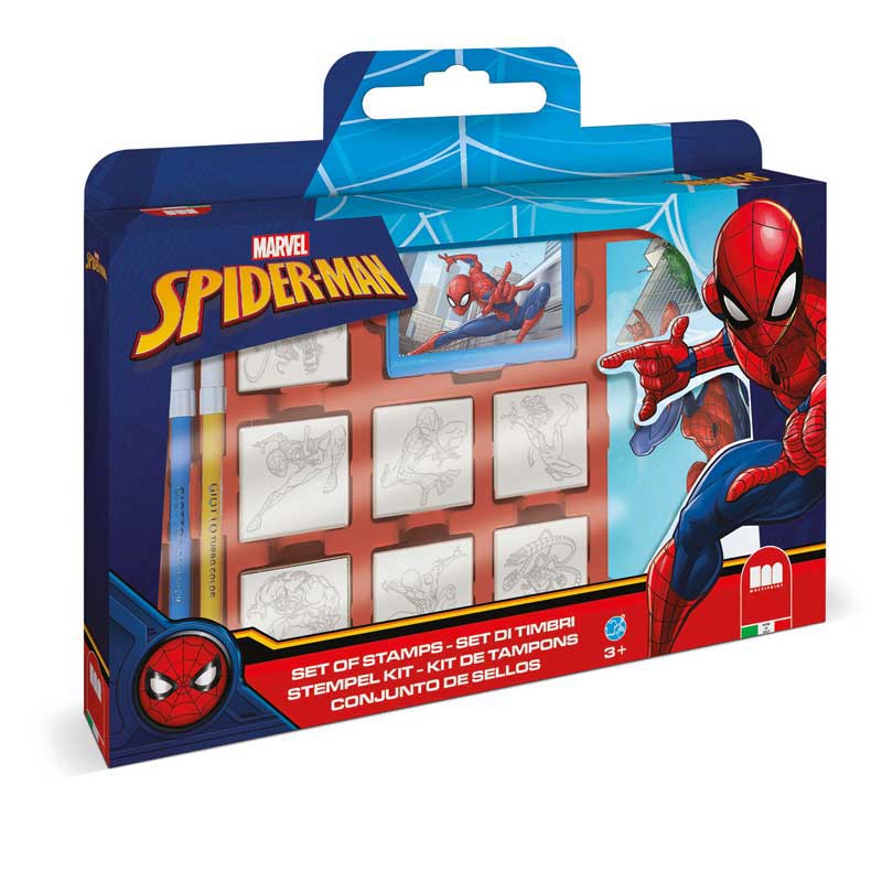 Комплект за творчество Spiderman с печати, флумастери и бележник за рисунки. Снимка отпред. 