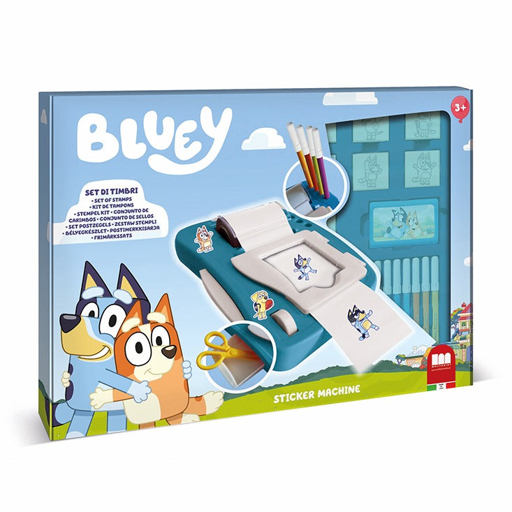 Комплект за създаване на стикери Bluey с флумастери, стикери и печати. Снимка отпред.