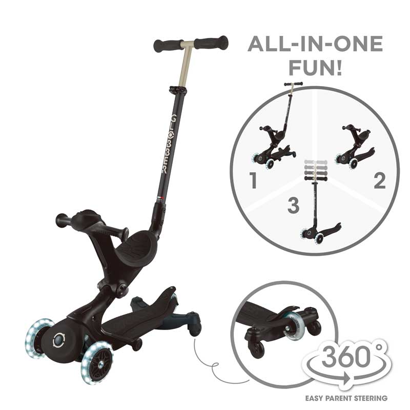 Тротинетка 5 в 1 GLOBBER GO UP DELUXE LIGHTS 360° - черна