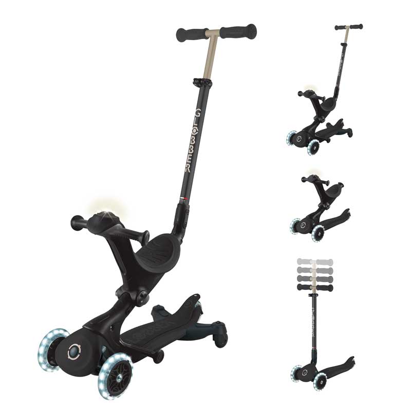 Тротинетка 5 в 1 GLOBBER GO UP DELUXE LIGHTS 360° - черна