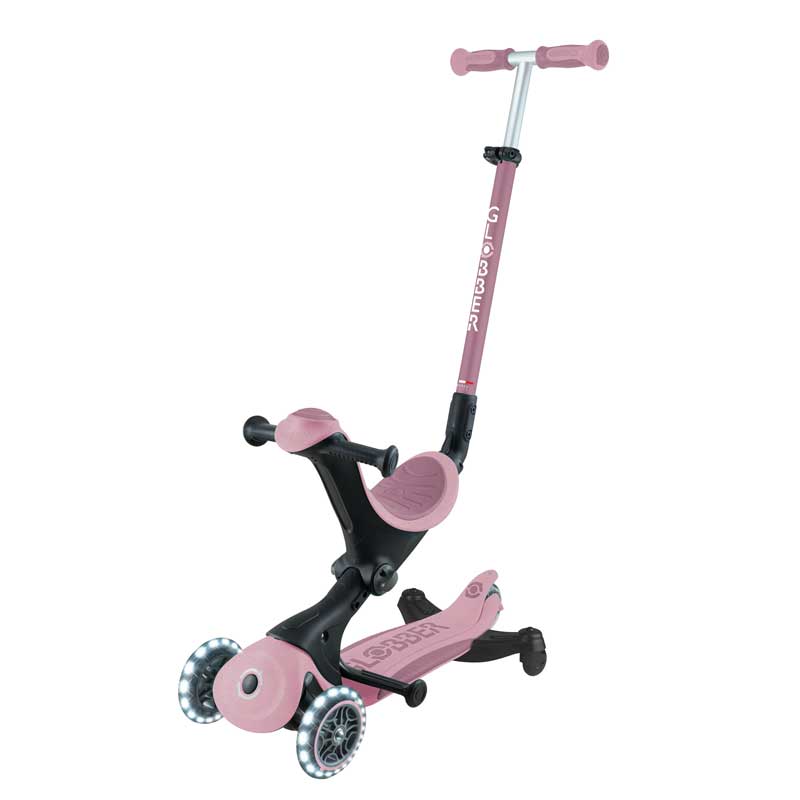 Тротинетка със седалка 5 в 1 GLOBBER GO UP DELUXE LIGHTS ECOLOGIC 360° - розова