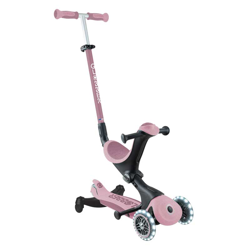 Тротинетка със седалка 5 в 1 GLOBBER GO UP DELUXE LIGHTS ECOLOGIC 360° - розова